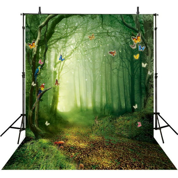 Green Forest Background 6x8ft Nature Scenery Polyester Photography Backdrop Summer Camp Autumn Trees Morning Sunlight Countryside Footpath Park Photo Prop Portraits Shoot Decor Poster Decor 